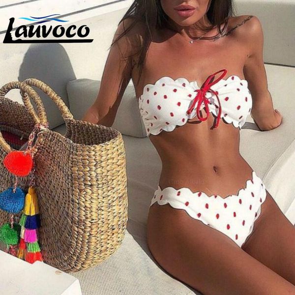 

bikinis set 2021 dot bikini swimwear strapless push up biquini women lace swimsuit ladies low waist bathing suit