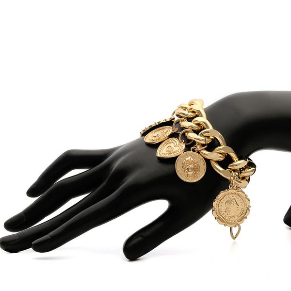

punk style chain bracelet with charms fro women retro adjustable gold silver bracelet for gift party high quality epacket, Black
