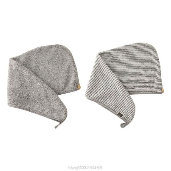 

towel bamboo microfiber hair wrap gray striped quick drying shower turban cap with button absorbent anti-frizz bath hat o20 20