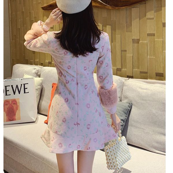 

woman new spring fan sleeve short line female dress embroidered chinese-style collar ruffled drawstring dresses psya, Black;gray