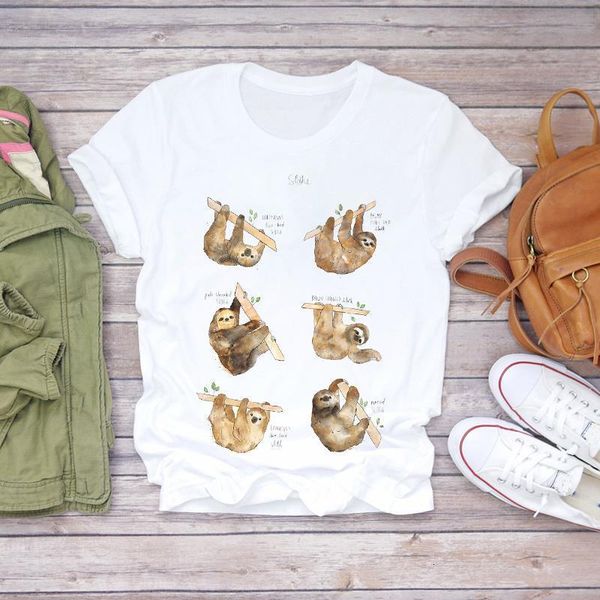 

women sloth animal cartoon printing 90s fashion cute print lady t-shirts womens graphic t shirt ladies female tee t-shirt, White