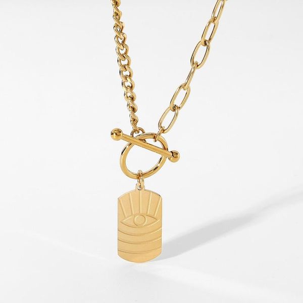 

pendant necklaces 14k gold plated 316l stainless steel eyes necklace for women cross chain cuban ot stick buckle choker jewelry, Silver