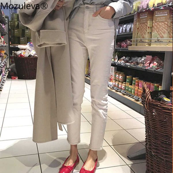 Mozuleva Летний стиль утягивает белые джинсы женские джеггинсы прохладный джинсовые с высокой талией брюки капризы женские тощие повседневные джинсы 210706