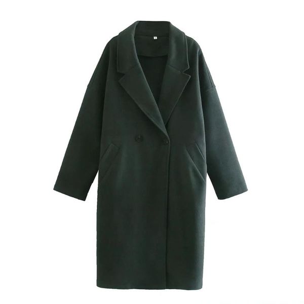 

women's wool & blends xeasy 2021 women autumn vintage office lady solid long sleeve coat female streetwear double breasted casual loose, Black