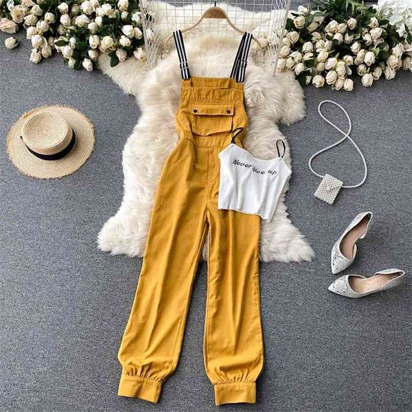 

women's summer fashion sleeveless camisole + casual jumpsuit two piece sets s731 210527, White