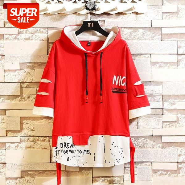 

summer 2021 short white black red green hoodie sweatshirt mens hip hop punk pullover streetwear casual fashion clothes #c588