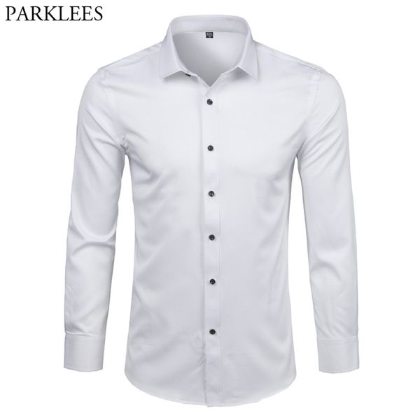 

men's bamboo fiber dress shirts slim fit long sleeve shirt casual button down elastic formal for business man 210809, White;black