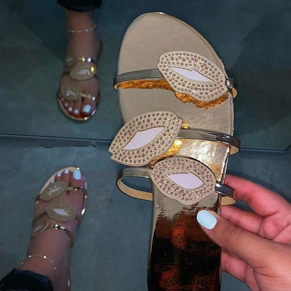 Pantofole DAIGELO Fashion Women's 2021 Summer Cute Love Pattern Sandali a pantofola piatti da donna Scarpe da spiaggia casual con grandi labbra