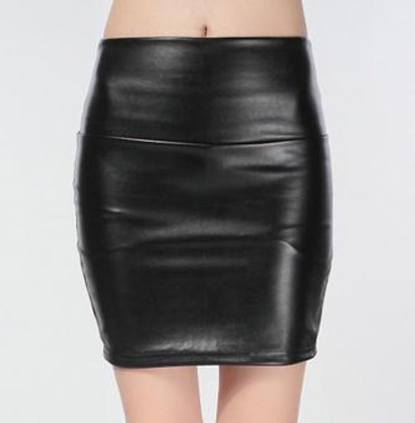 

skirts summer pencil faux pu leather high waist bodycon short visual kei clothing punk japanese casual solid elestic skirt, Black