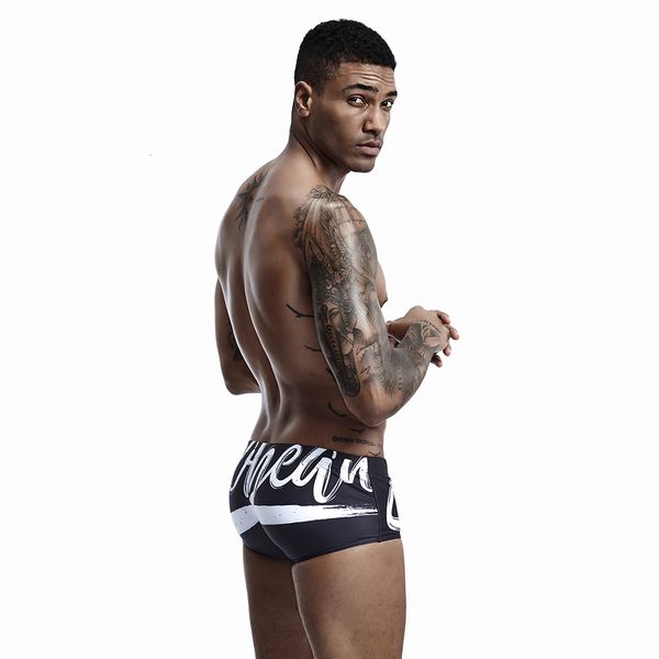 

printed swimwear seobean new digital flat corner swimming trunks men's swimsuit, White;black