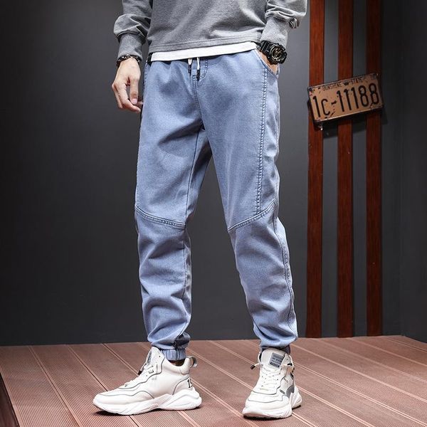 

men's jeans men 2021 light blue black denim stretch jogger pants man fashion side rivets casual haren jean trousers plus size