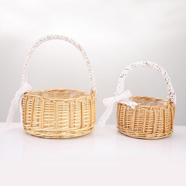 

storage baskets 1pc woven flower basket rattan girl hand handmade with bow