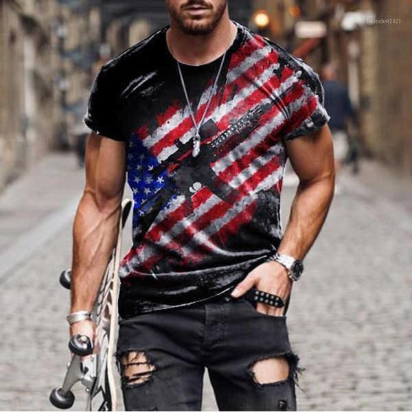 

men's t-shirts retro style t-shirt with flag pattern 3d printing streetwear harajuku men round neck 2021, White;black