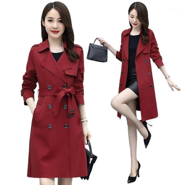 

[with lining] windbreaker women's mid-length style 2021 slim casual all-match jacket clothing wool & blends, Black