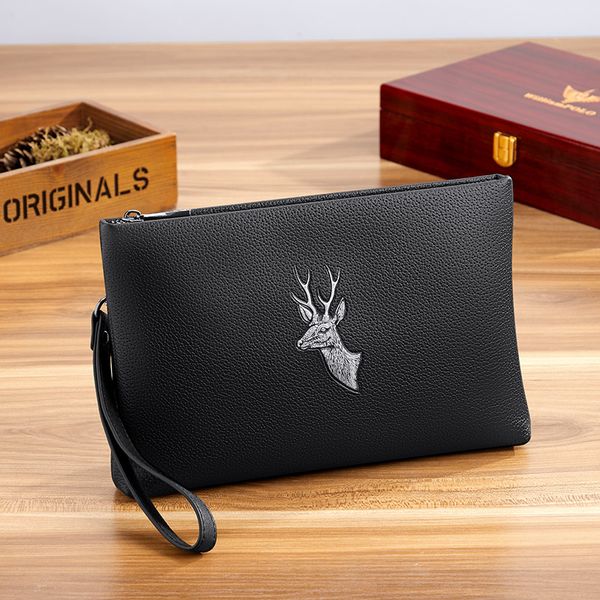

leather mens hand bag large capacity fashionable envelope bag business wallet high grade brand multi-function purse, Brown;gray