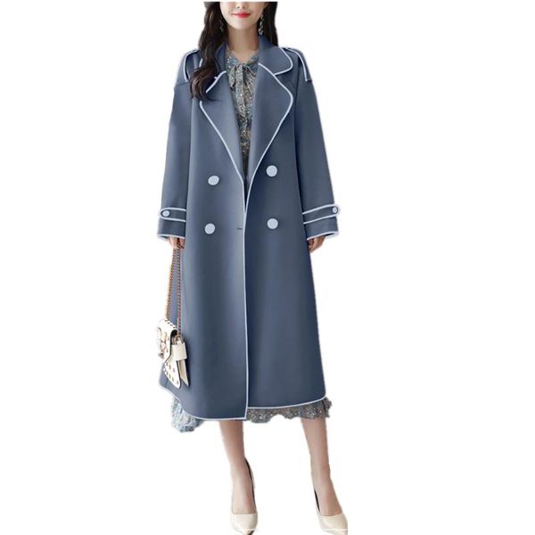 

women's trench coats autumn women windbreaker loose temperament long suit collar tie belt pocket solid color ladies, Tan;black