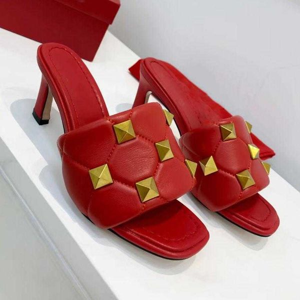 

40% discount luxury designer shoes superstar brand rivet slippers female chinese outside wear go flip-flops lazy leather slipper with zlh, Black