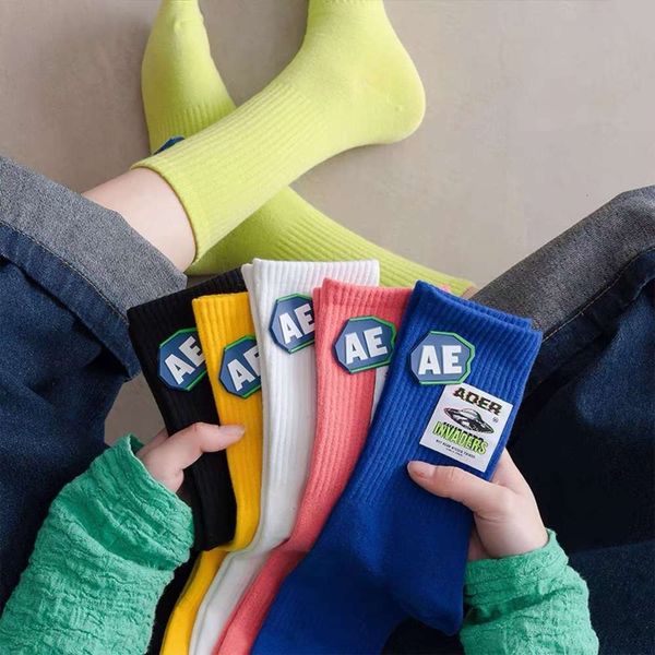 

south ader socks children's middle tube spring autumn candy color cotton versatile fashion fashionable, Black;white