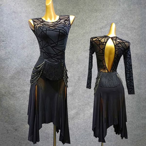 

latin dance dress black long sleeve dress sleeveless tango dress flamengo female professional practice latin, Black;red