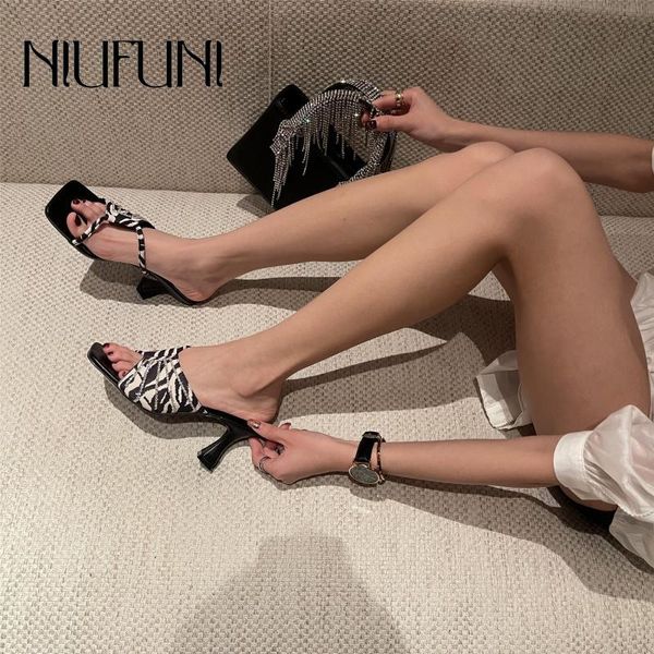 

slippers cross strap rhinestone hollow square toe stiletto heels ladies sandals irregular personality wine glass women's shoes, Black