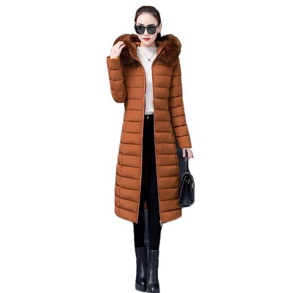 

winter coat women caramel pink gray black m-4xl plus size loose korean big fur collar hooded parka warmth jacket clothing ld1158