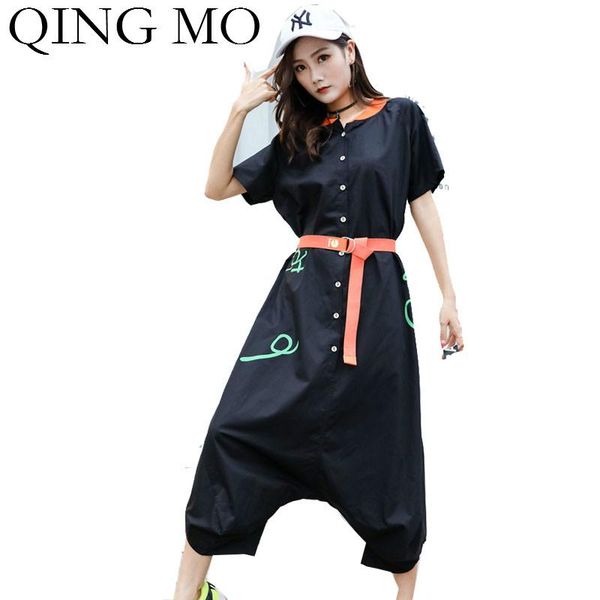 

women's jumpsuits & rompers qing mo plus size women hip hop 2021 summer printed female personality black green zqy3951, Black;white