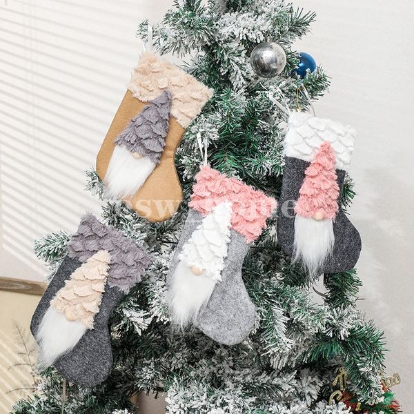 Noel Çorap Çorap Çorap ile Gnomes Elf Bebek Baskı Şeker Hediye Çantası Şömine Noel Ağacı Dekorasyon