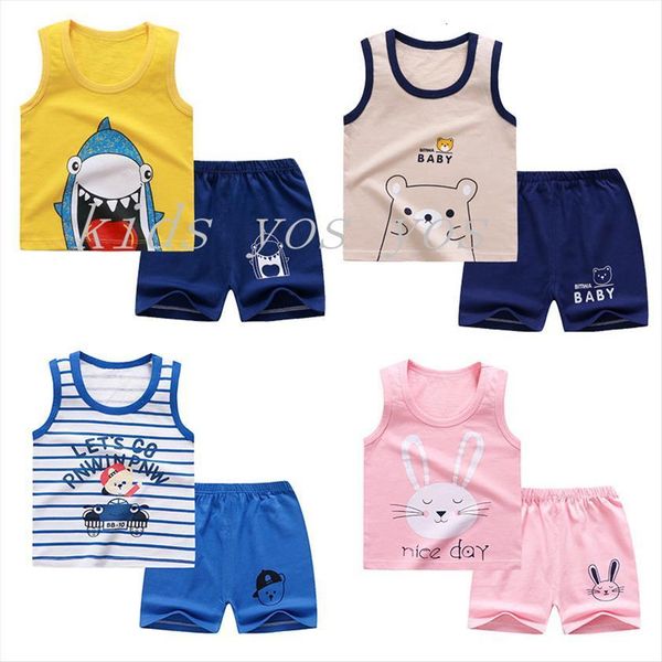 

kids clothes summer toddler boys girls cartoon clothing sets vest shorts 2pcs sleeveless outfits 1 2 3 4 5, White