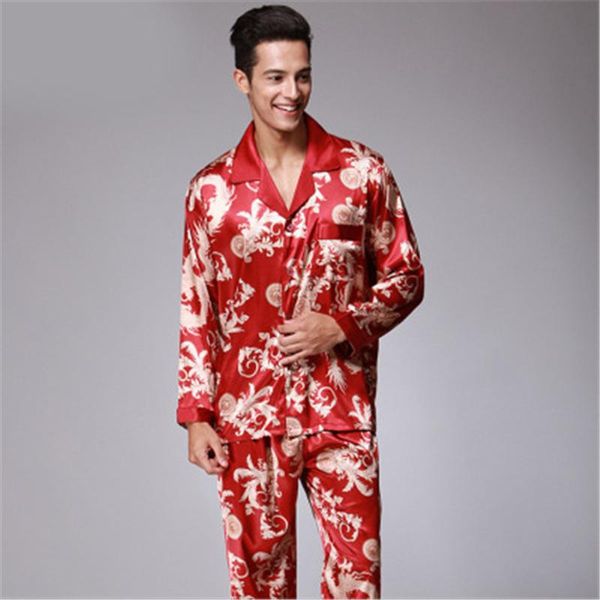 

mens casual sleepwear fashion long sleeve cardigan buttons lapel trousers 2pcs sets pajamas spring male new loose home two piece suits, Black;brown