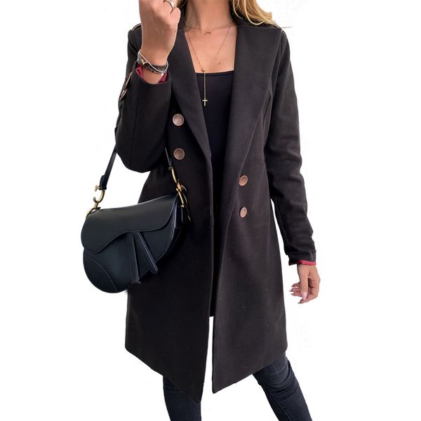 

2021 new autumn winter women woolden jackets double oversize overcoats outwear femme sleeve black coat 9te9, Black;brown