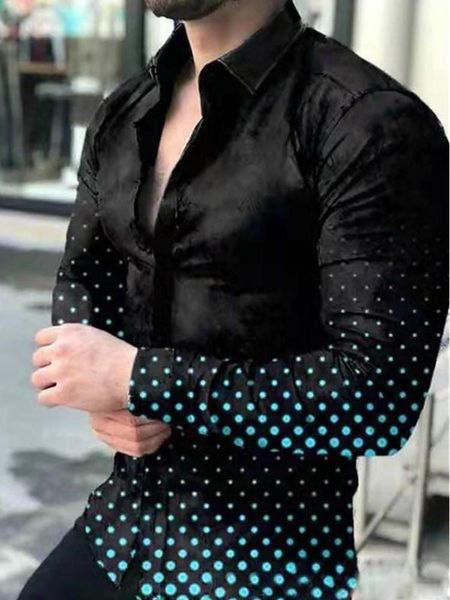 

men's casual shirts autumn high street men fashion long sleeve gradient color polka dot digital print shirt for clothing, White;black