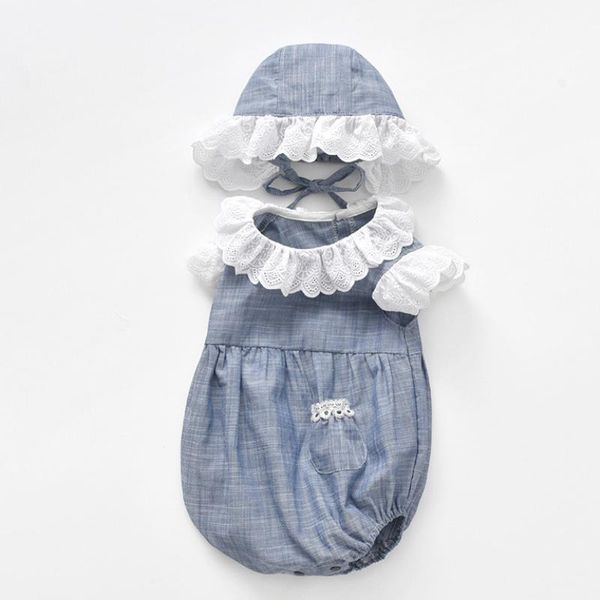 

jumpsuits 2021 summer baby girl romper with hat l06.10(3), Blue