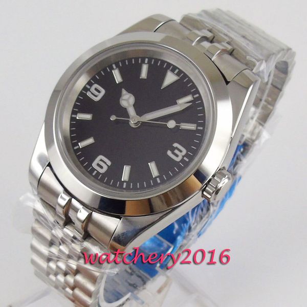 

bliger 40mm black dial light-emitting hand sapphire glass complete jubilee stainless steel automatic clock, Slivery;brown