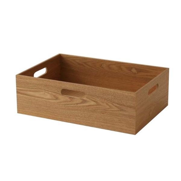 

dishes & plates creative rectangle wooden storage box large capacity multi-functional deskbook file sundries basket organizer with handl