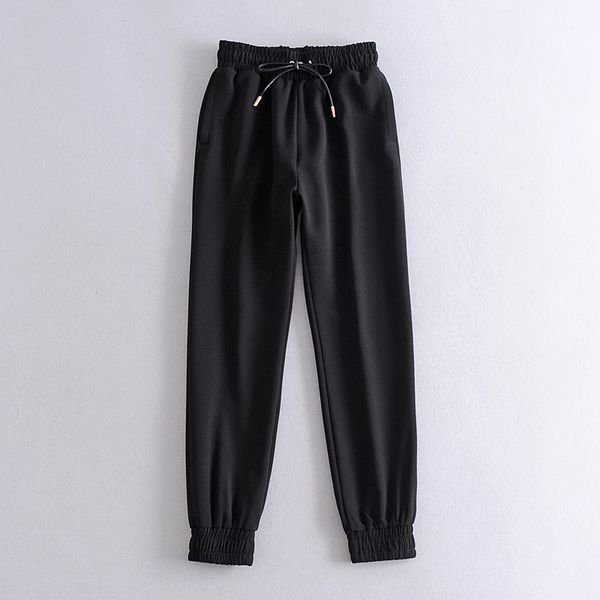 

2021 new sweatpants woman elastic high waist jogger black white pencil pants lggw