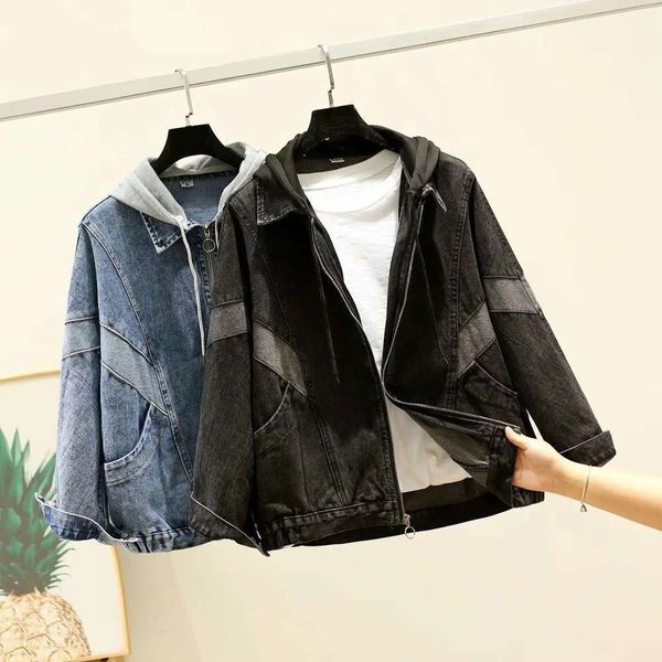 

2021autumn 2020 new korean hooded stitching loose denim jacket women's top, Black;brown