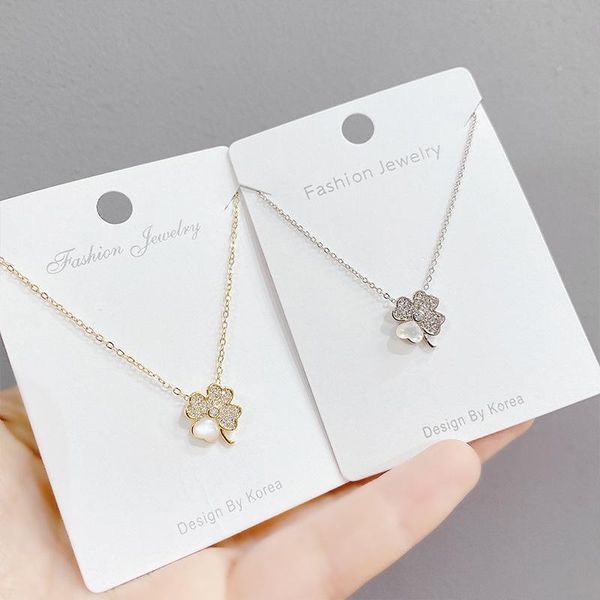 

pendant necklaces korean style fashion lucky four-leaf clover necklace women's all-match clavicle chain gift for women jewelry, Silver