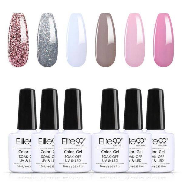 

nail art kits elite99 6pcs/set shiny glitter pink series gel polish kit soak off 10ml semi permanent manicure set