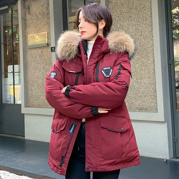 

2021 women down jacket winter white duck down jacket fur hooded winter coat womens thick warm parkas female outerwear ladies, Black
