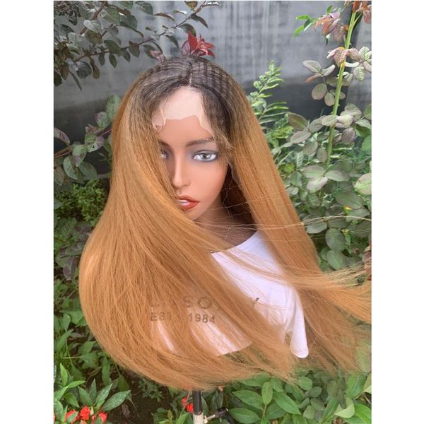 

synthetic wigs 180% density 26inch ombre brown long silky straight lace front wig for black women preplucked babyhair glueless