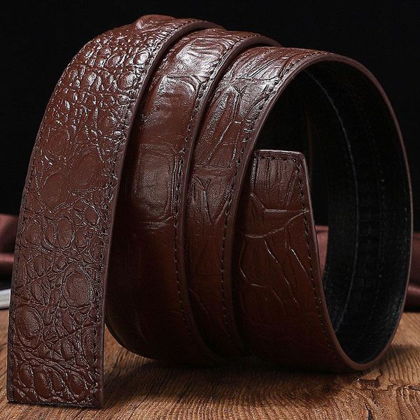

belts luxury no buckle automatic belt mens fashion crocodile grain designer genuine leather waist strap, Black;brown