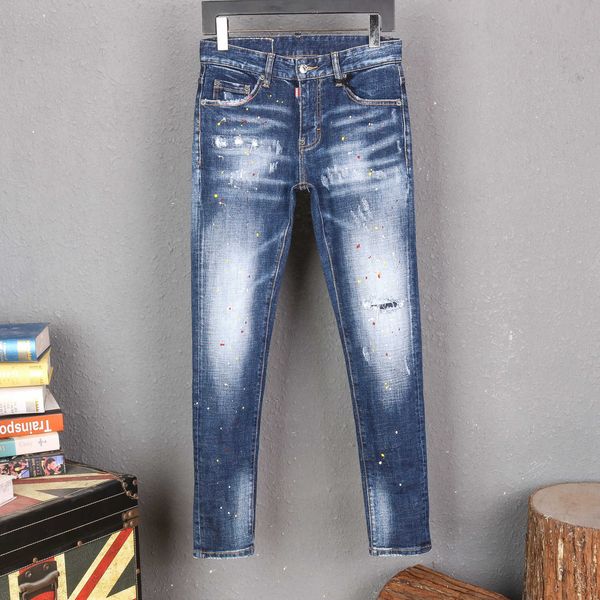 

dsq men's blue stretch skinny jeans, denim straight pants, zipper, european style