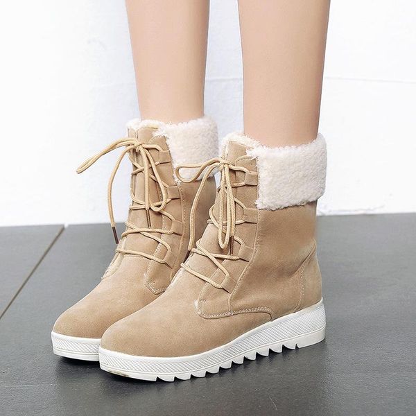 

boots snow female 2021 winter solid color plus velvet warm flat bottom with cotton shoes ladies slip in the, Black