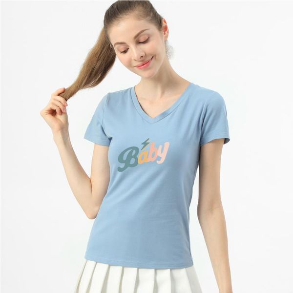 

women's t-shirt fashion summer women v-neck cotton short sleeve tees female baby letter print t shirt korean streetwear style clothes, White