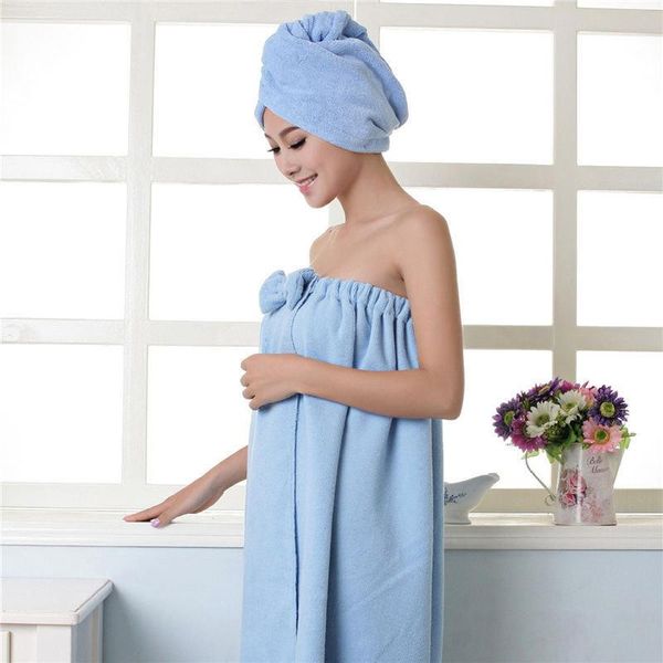 

soft microfiber magic absorbent dry spa bath towel beach bathrobe+cap for women girls scvd889