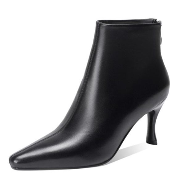 

boots fanyuan ankle for women square toe fashion shoes warm winter short zipper heels comfortable lady, Black