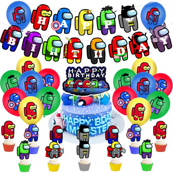 

1set cartoon birthday party decoration kids latex balloon banner cake ers anime game theme happy birthday decor plies