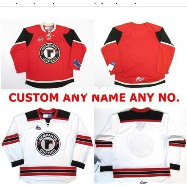 Echte 001 echte Vollstickerei # QMJHL Quebec Remparts Rot Weiß Vintage Hockey-Trikot anpassen oder individuelles Hockey-Trikot mit beliebigem Namen oder Nummer