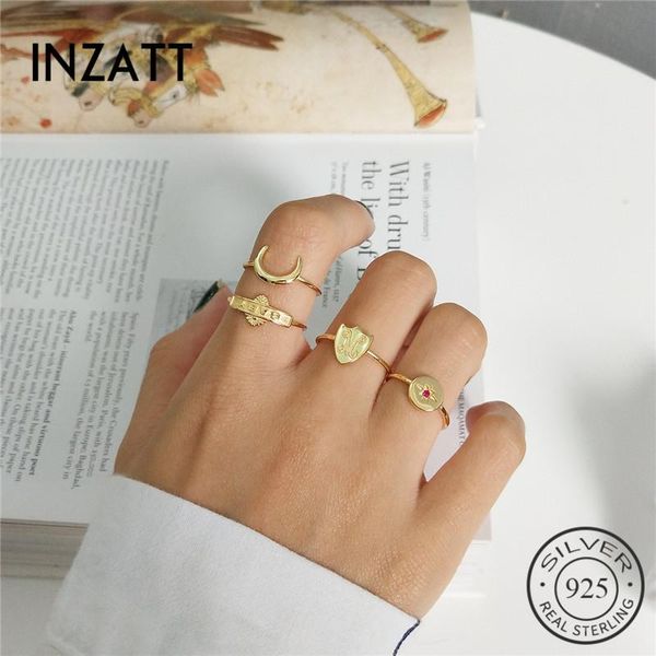 

cluster rings inzareal 925 sterling silver personality openwork ring moon star shield baby styles for fashion women 2021 cute jewelry, Golden;silver