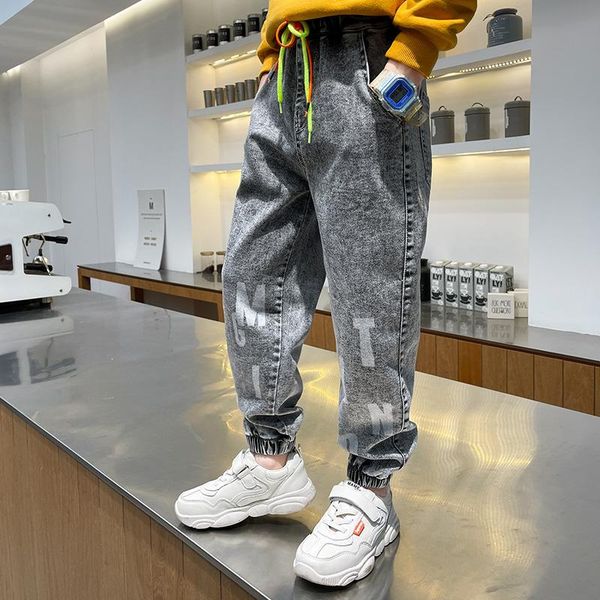 

trousers spring tide boys pants jeans children's big letters korean exporting wear, Blue